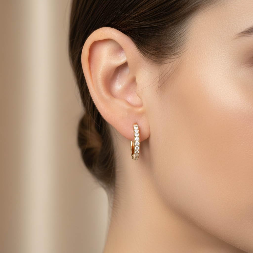 Huggie Hoop Earrings For Women, 1/4 Carat Round Shape Lab Grown Diamond Wedding Bridal Hoop Earrings In 14K Yellow Gold Over Sterling Silver Jewelry for Her (0.25 Cttw)