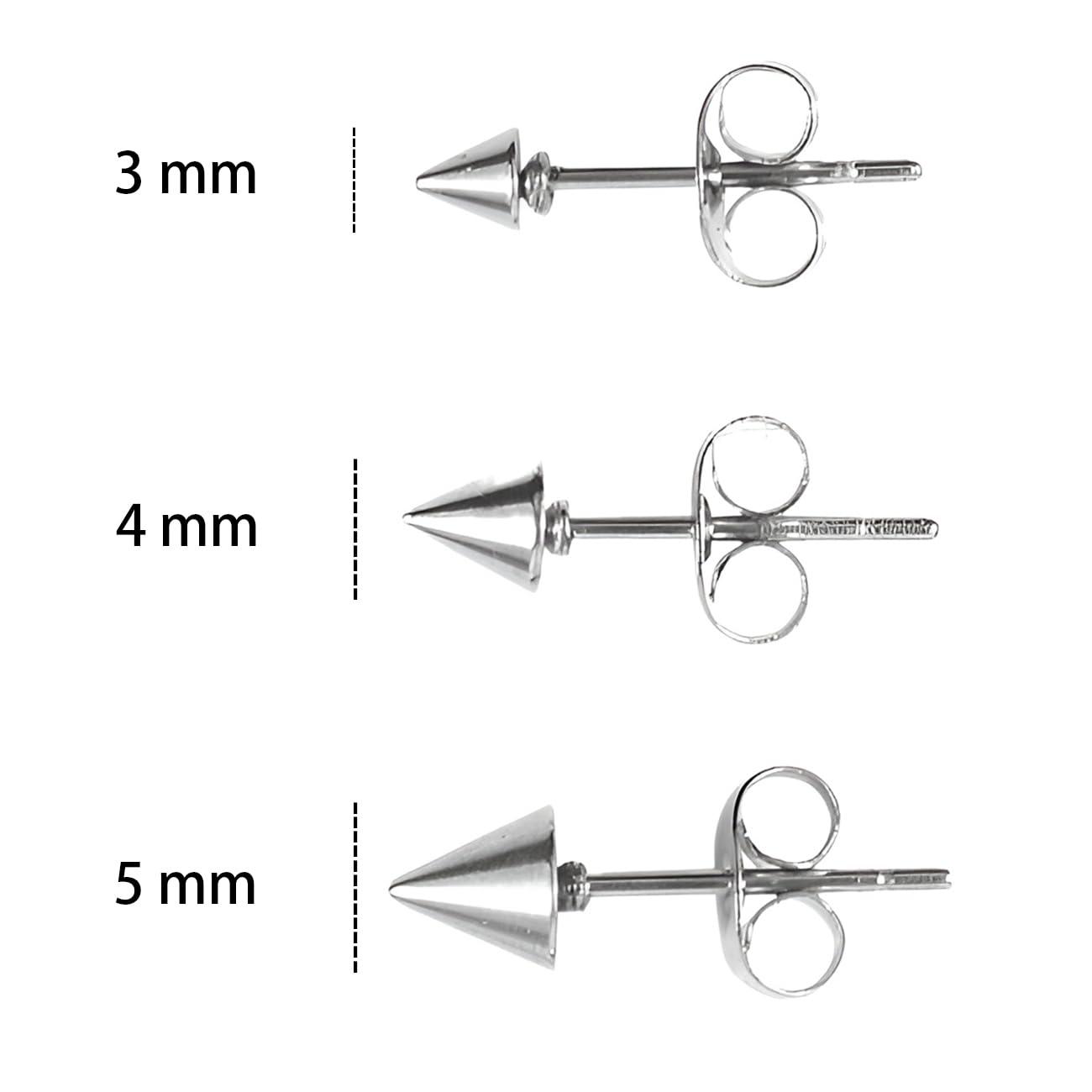 Stainless Steel 3 MM Spike Cone Stud Earrings 1 Pair Silver Hypoallergenic Trendy Jewelry Nickel Free Tiny for Sensitive Ears Women Men