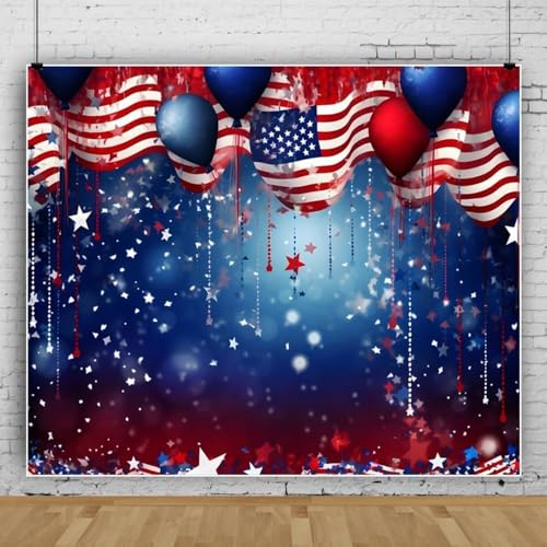 4th of July Backdrop Patriotic Backdrop American Flag Independence Day Veteran Day Banner Favors Red White Blue Stars Balloons Bokeh Photo Background Studio Props 6x6ft - color: Deep Blue, size: 6x6ft