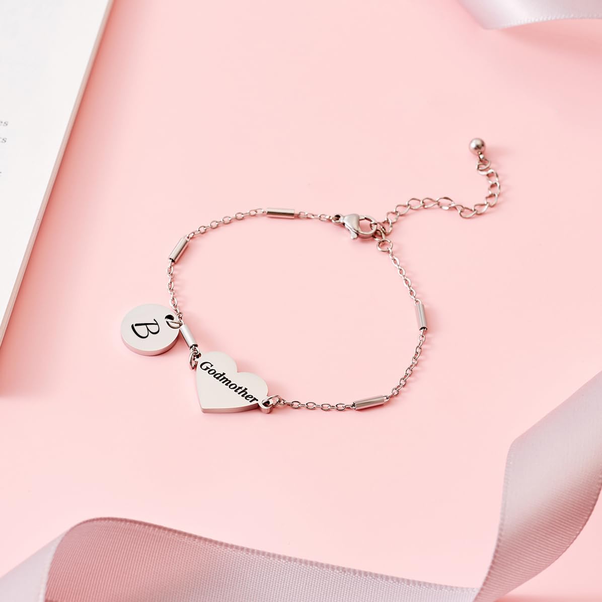 CHENVA Godmother Gifts Initial Bracelet Bangle for Women Gift for Godmother from Goddaughter (Godmother Bracelet B)