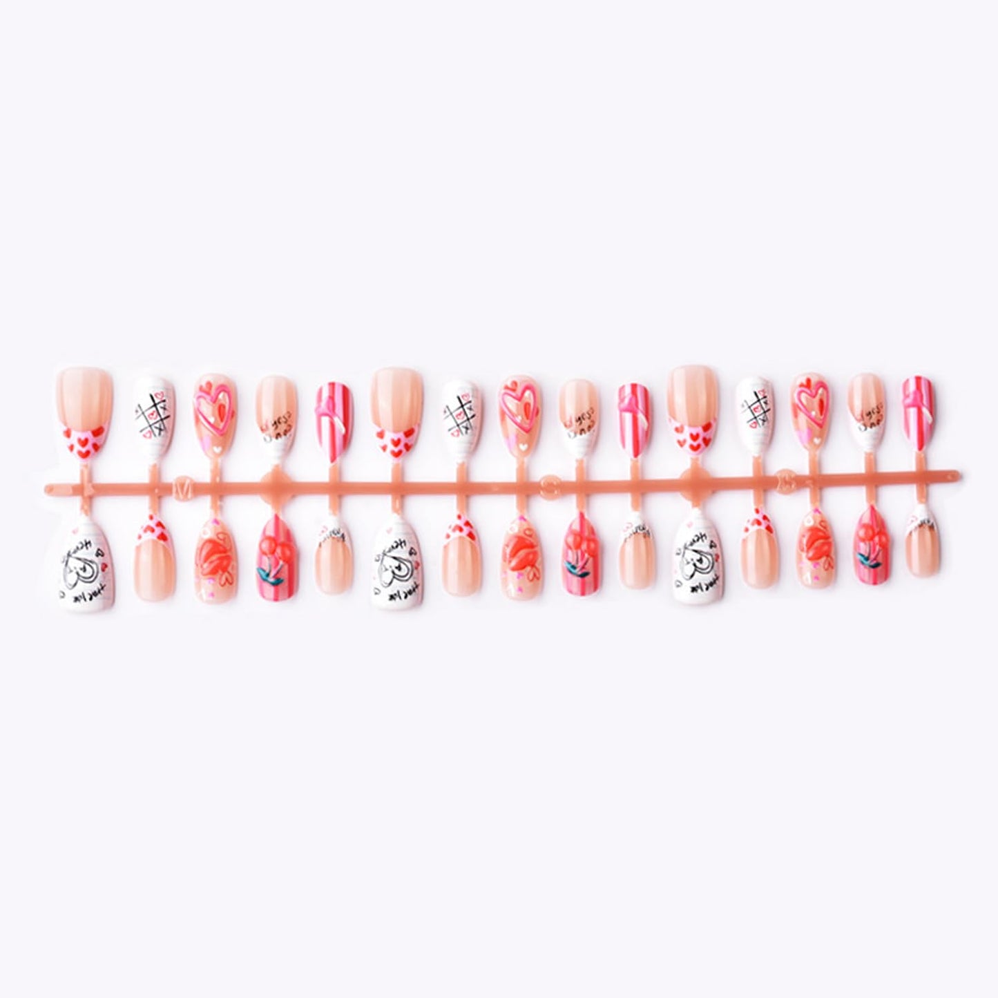 30Pcs Valentine's Press on Nails Red Hearts & Strawberry Love Lip Design Cute False Nails French Nail Tips Handmade Valentine Press on Letter Solid Color Stick on Nails for Women Holiday Manicure