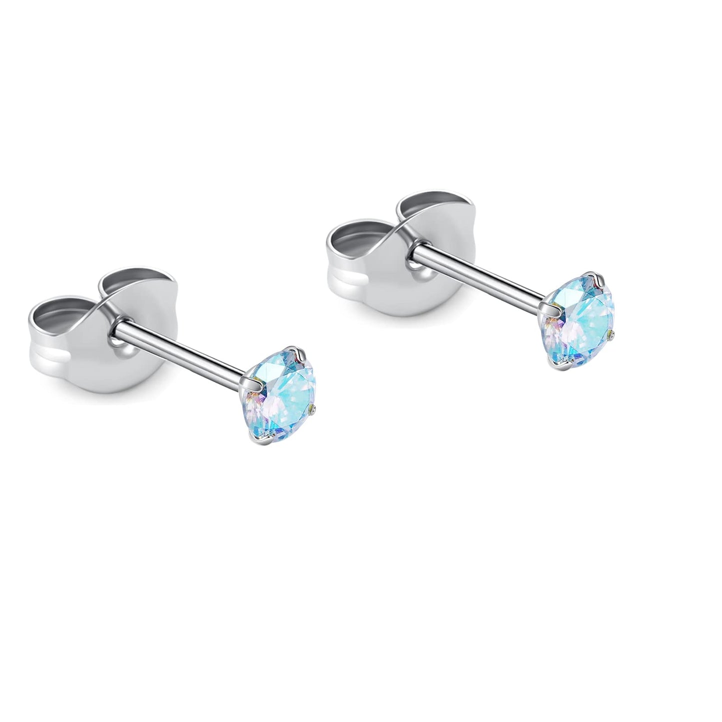 1 Pair Implant Grade Titanium Stud Earrings Set Hypoallergenic 3mm 4mm 5mm 6mm Cubic Zirconia G23 Titanium Earring Studs for Women Men for Sensitive Ear (3mm Aurora)