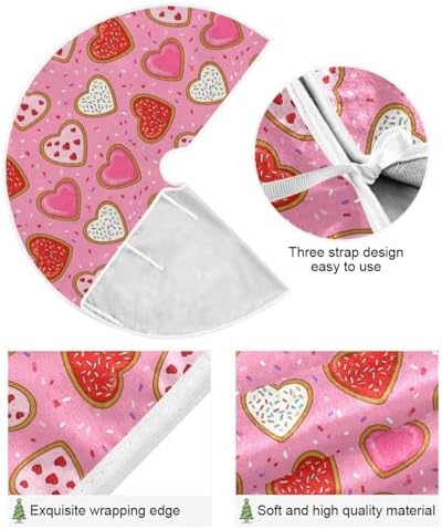 Dussdil Valentine Cookies Tree Skirt Wedding Hearts 36 in Christmas Tree Skirts Tree Stand Mat Decorations for Holiday Party Indoor Outdoor Home Office Ornaments