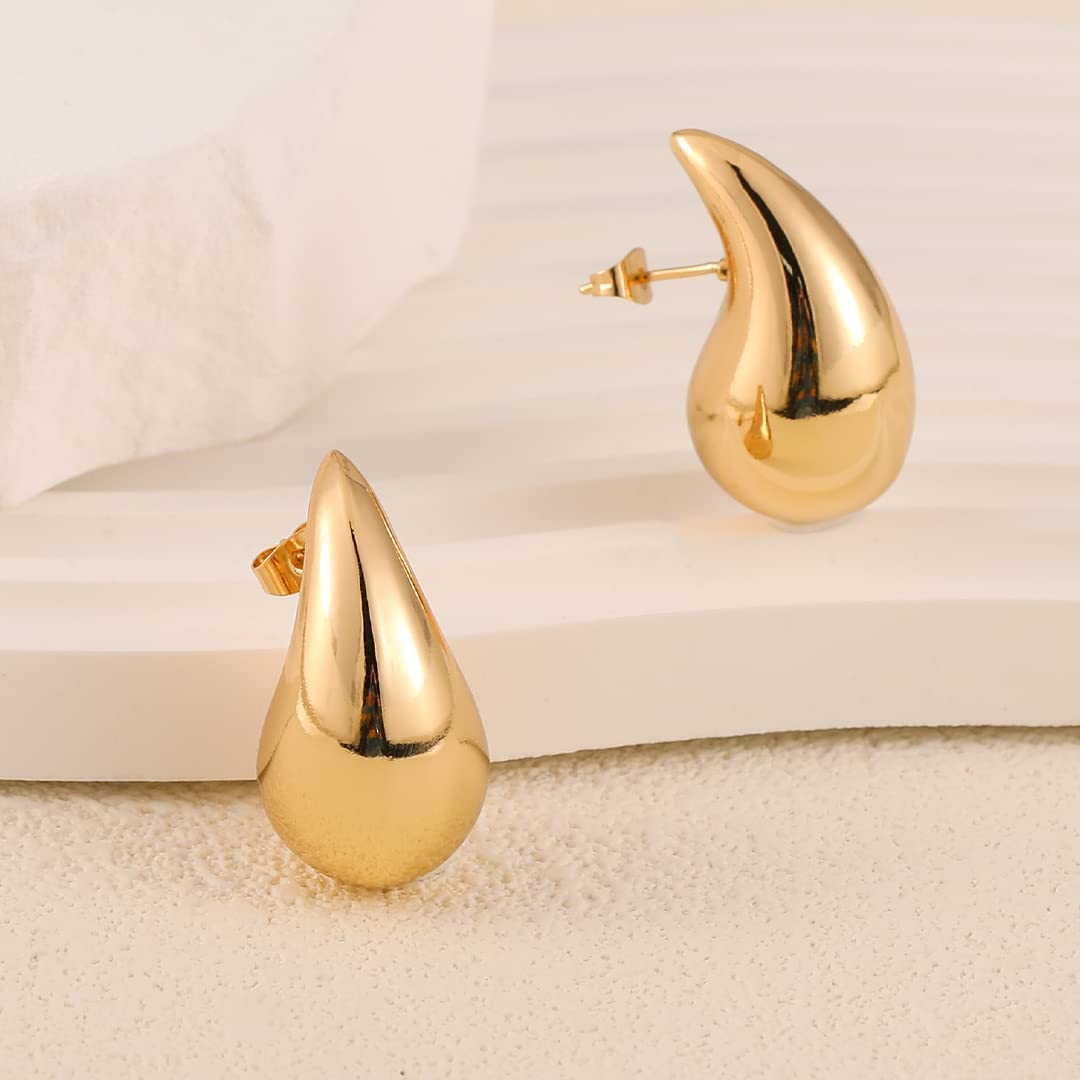 Teardrop Earrings Dupes for Women Gold Chunky Hoop Earring Dangle Earrings Water Drop Hypoallergenic Earring for Women