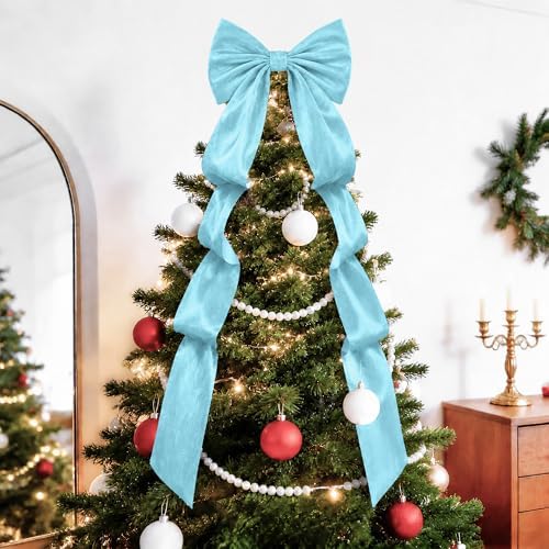 Big Bows, Christmas Decorations, Velvet Christmas Tree Topper Bow, 52 x16 Inch, Giant Christmas Bow Decorations for Home, Wedding, Birthday, Wreath, Door, Wall Decor (Sage Green)