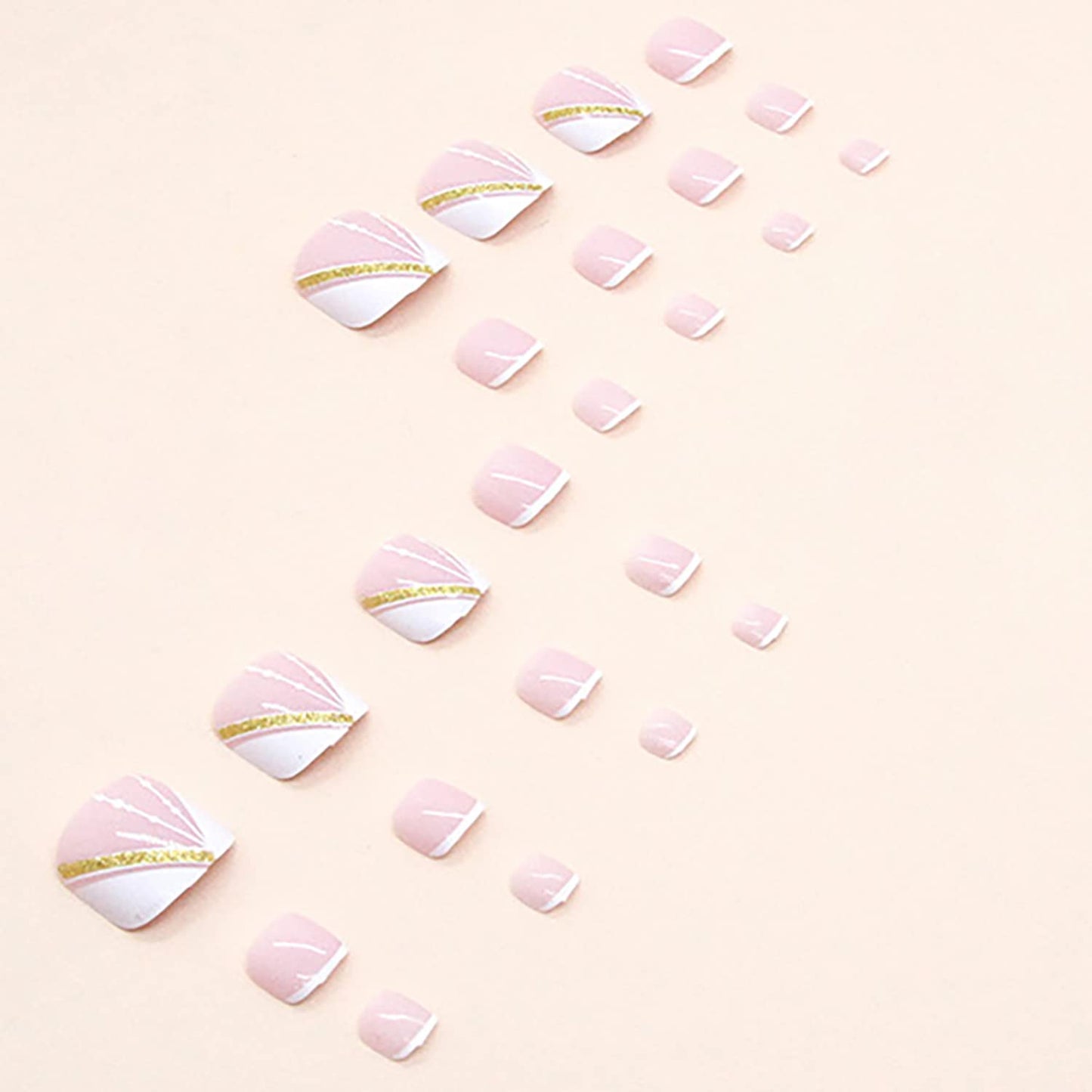 Artificial Acrylic Fake Nails - Full Cover Reusable False Toenails with Glue Set, Press On Toenails with Designs, Peel and Stick Nail Polish Designs