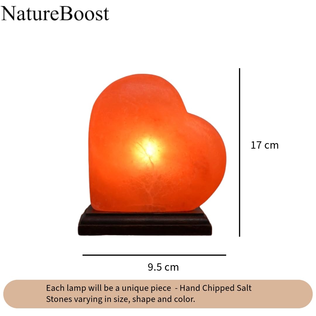 NatureBoost NB Himalayan Pink Salt Lamp – Heart Shape with Dimmer Switch & 2 Bulbs – Hand-Carved Rock Salt Lamp from Pakistan – Romantic Glow for Bedroom, Gift & Home Décor, Unique Gift Idea