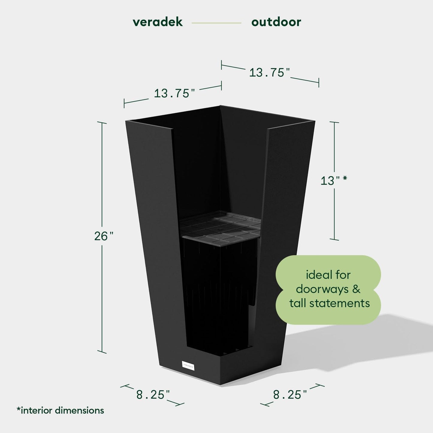 Veradek V-Resin Indoor/Outdoor Taper Planter (26 inch-2 Pack, Black)