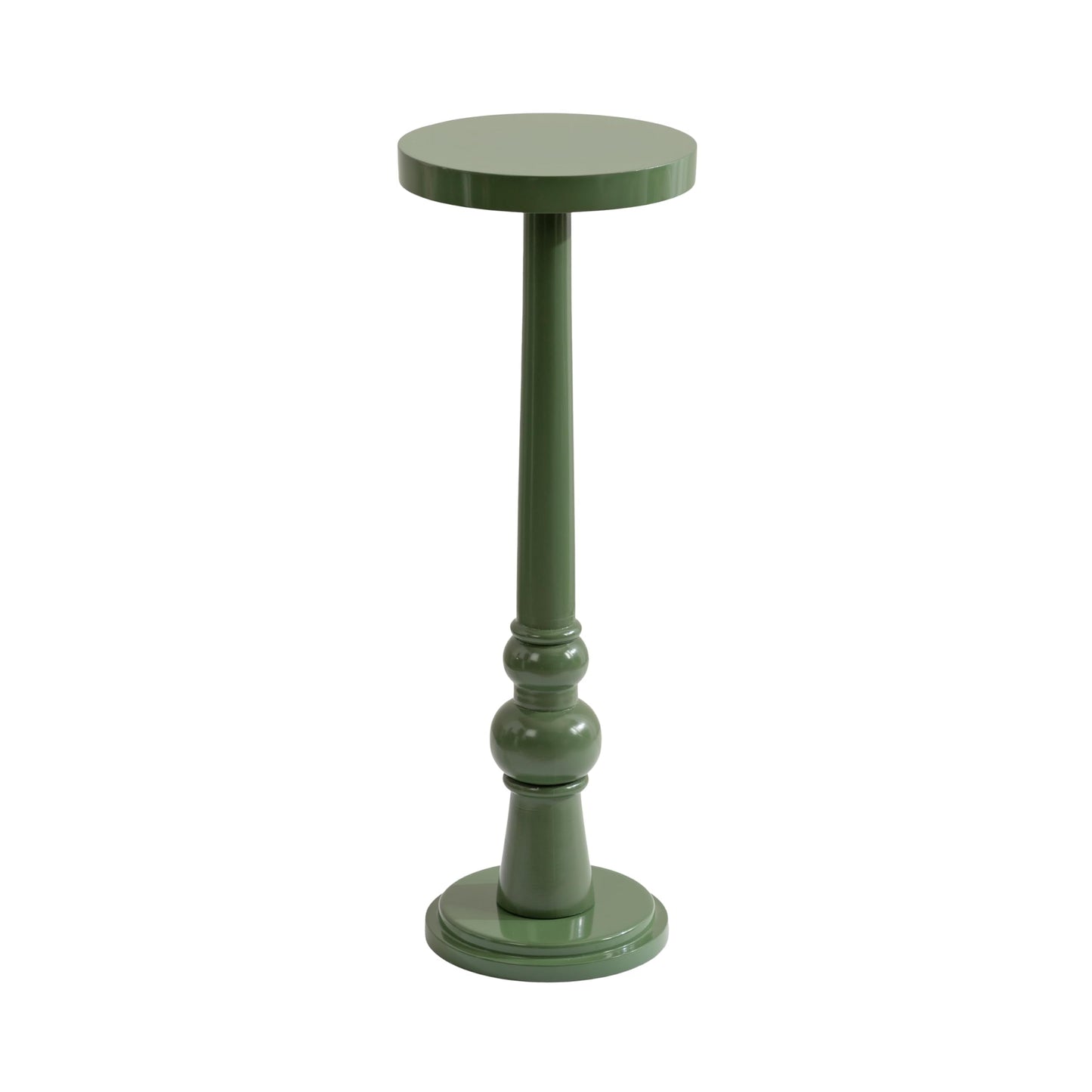 Kate and Laurel Wegner Transitional Wooden Round Drink Table, 8 x 8 x 23, Gloss Green, Modern Durable Pedestal Table for Use as Indoor Plant Stand, or Decorative Living Room Decor Accent
