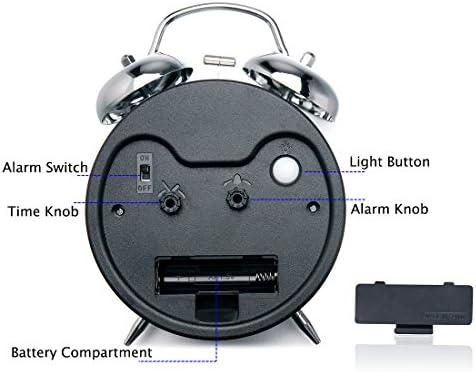 Peakeep Retro 4.5 inches Battery Operated Twin Bell Loud Alarm Clock | for Heavy Sleepers Adults, Old Fashioned Back to 80?€?s for Bedroom Desk Living Room Kids' Room Decoration (Silver)