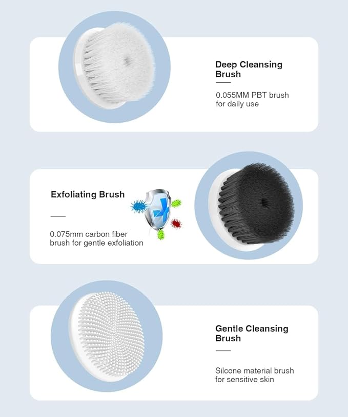 TOUCHBeauty 3IN1 Facial Brush Set with Travel Case, Wall-Mounted Charging Base, ±360° Spin PBT & Silicone & Bamboo Charcoal Brush for Deeply Cleansing Massager and Exfoliating TB-1766A