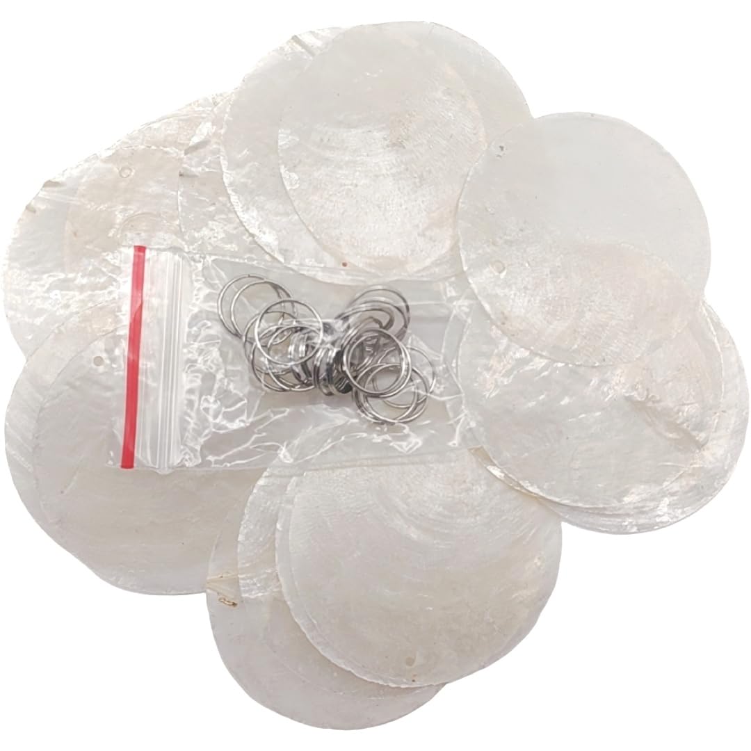 Lmlliang 20pc 2Inch Round Capiz Sea Shells,1Holes Capiz Shells,for Home Decor,Wind Chimes,Jewelry Making Crafts Decoration (White1)