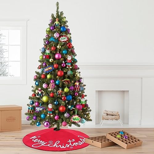 30 Inch Christmas Tree Skirt Large Plush Xmas Red Tree Mat with Merry Christmas Patterns Holiday Decor Fur Ornament for Home Party Indoor