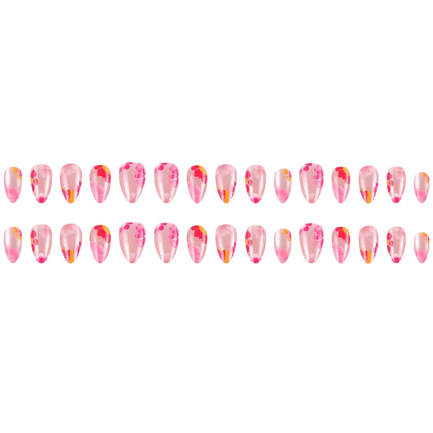 Medium Length Press on Nails Almond Fake Nails Glitter Pink False Nails Flower Reusable Acrylic Nails Glossy Full Cover Stick on Nails with Design Press ons Nails for Women 24 Pcs