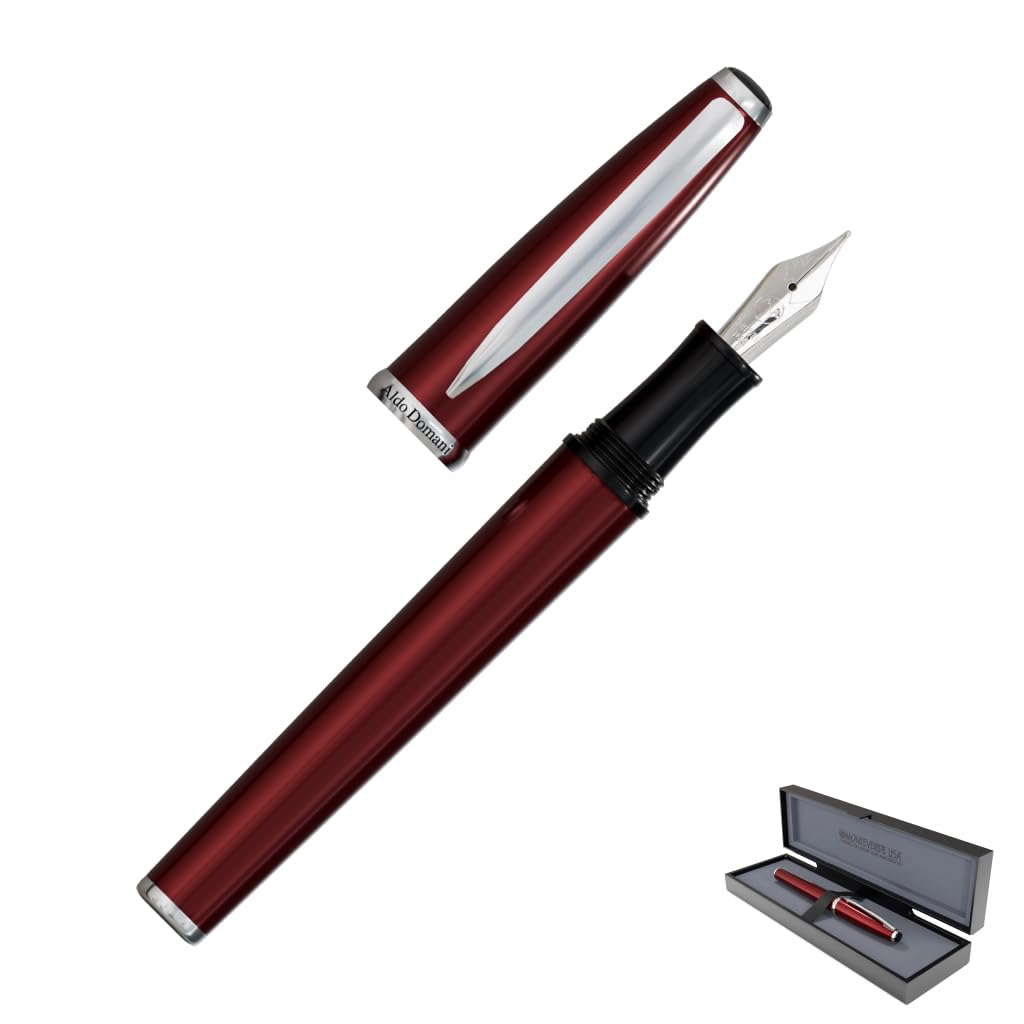 Monteverde USA Aldo Domani Fountain Pen Red – Medium Nib – Free Ink Bottle, Converter & Cartridges – JoWo German Nib – Refillable Gift Pen in Box
