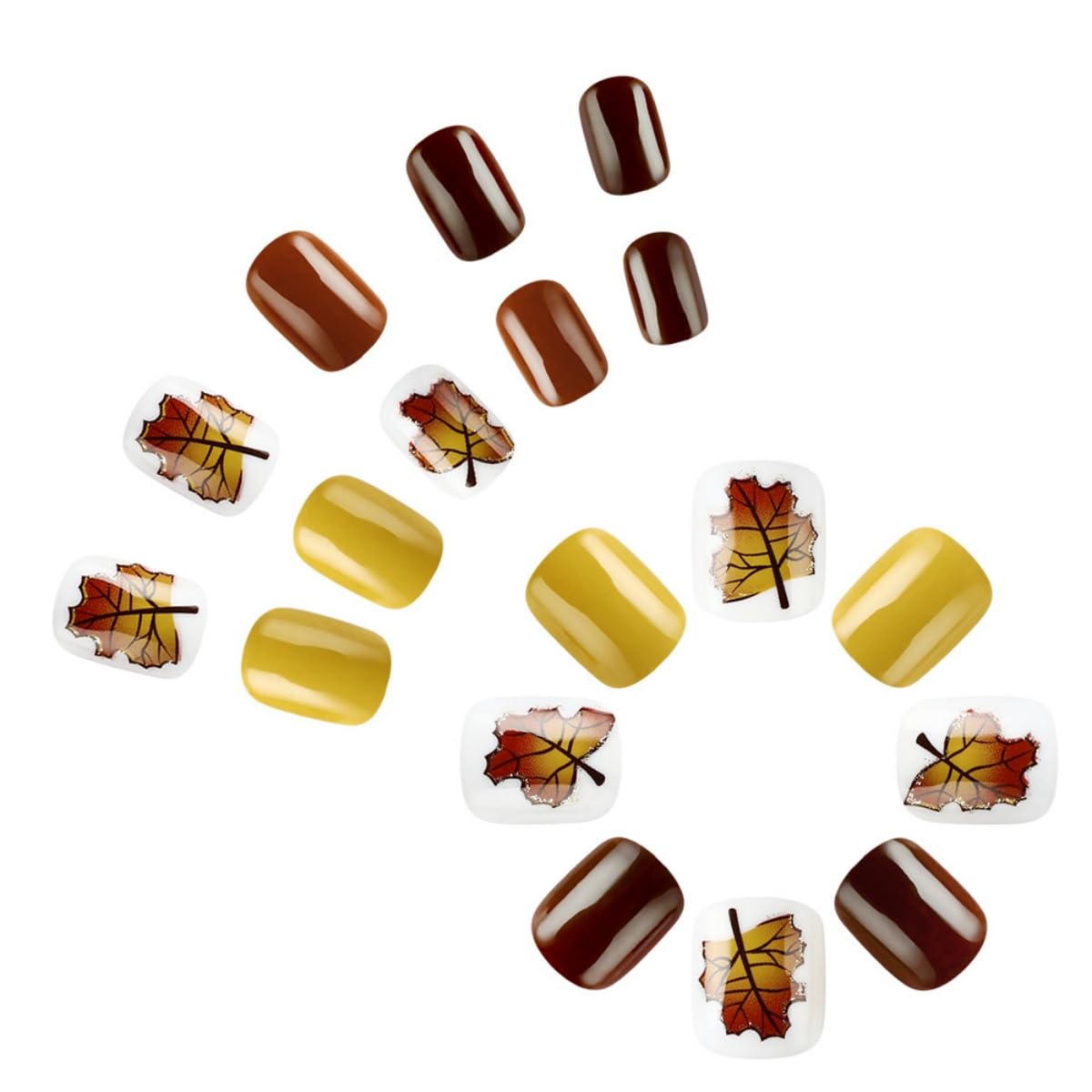 24Pcs Thanksgving Press on Nails Short Square Fake with Nails Maple Leaves Design Stick on Nails Cute Fall False Nails Glossy Artificial Full Cover Acrylic Glue On Nail for Women Girl Manicure