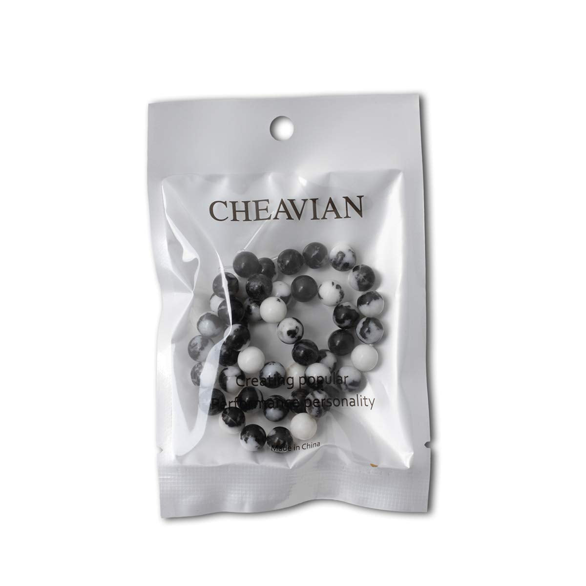 CHEAVIAN 45PCS 8mm Natural Black White Zebra Jasper Gemstone Round Loose Beads Crystal Energy Stone for DIY Jewelry Making 1 Strand 15"