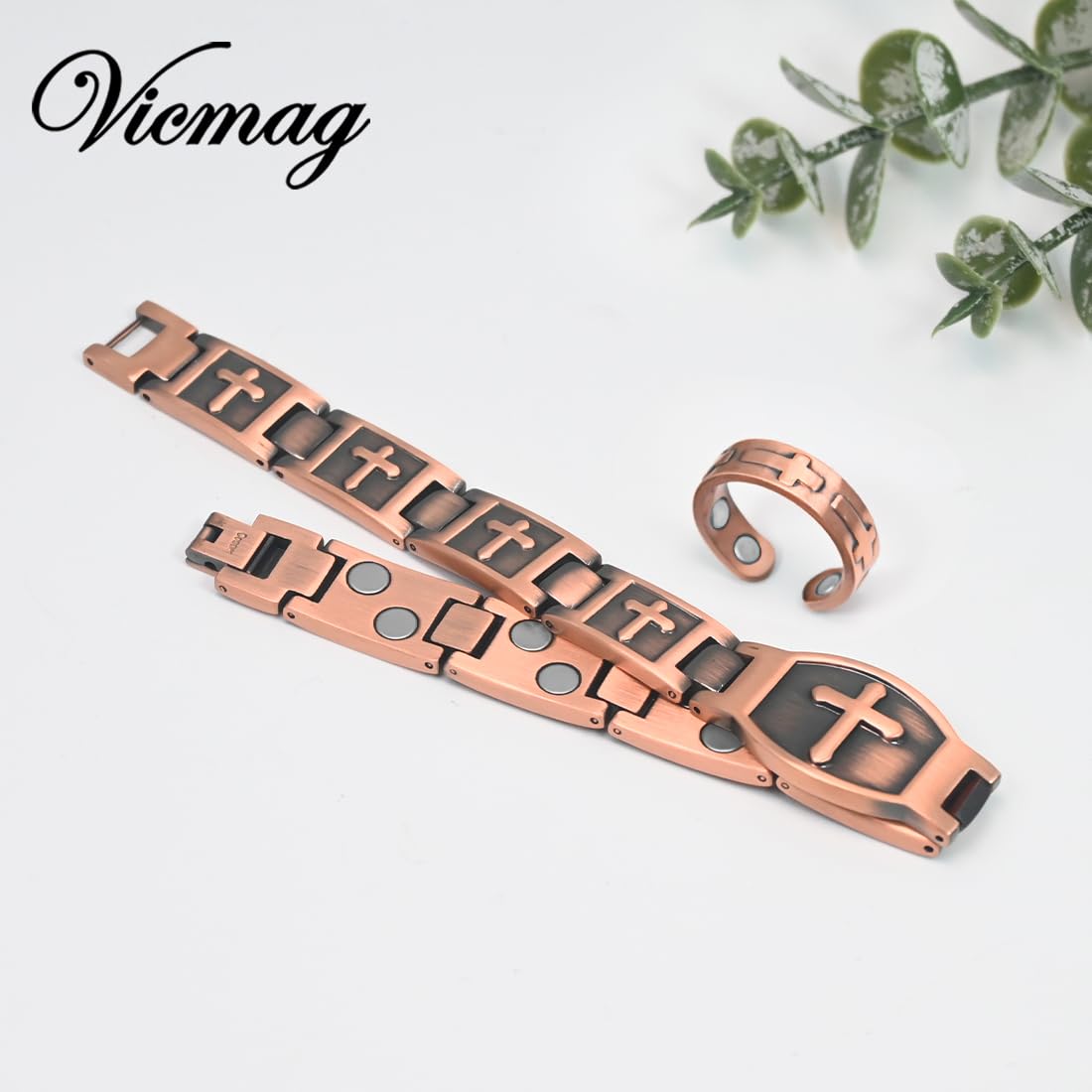 Vicmag Men Copper Bracelet Double Row 100% Solid Pure Copper Jewelry Gift with Adjustment Tool