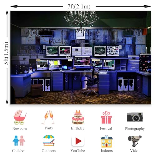 7x5ft Office Backdrop Retro Computer Photo Backdrop Hacker Room Background for Monitoring Room Decorations Photo Booth Props Supplies YUNBDJ557
