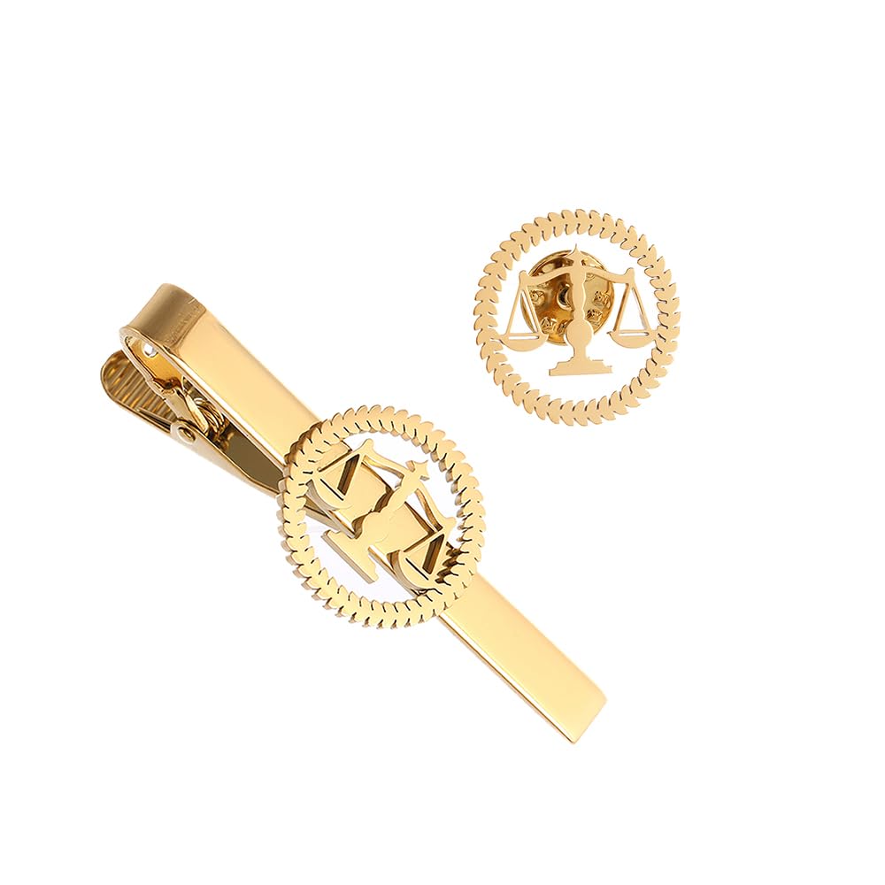 Metal Balance Badges Suit Brooch Libra Scales Brooches For Men (gold pin+tie clip)