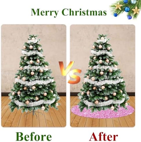 FUHSY Christmas Tree Skirt Pink Sequin Tree Skirt 21 Inch Sequin Skirt for Pencil Tree Velvet Tree Skirts Sparkle Decorative Tree Mat for Xmas Pink Christmas Decorations Small Tree Skirt for 4ft Tree