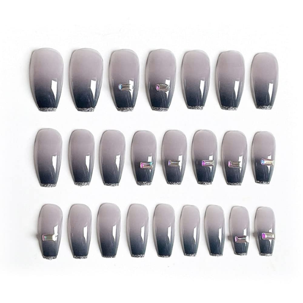 YoYoee Coffin Long False Nails French Black Press on Nails Acrylics Full Cover Gradient Fake Nails Tips for Women and Girls 24PCS