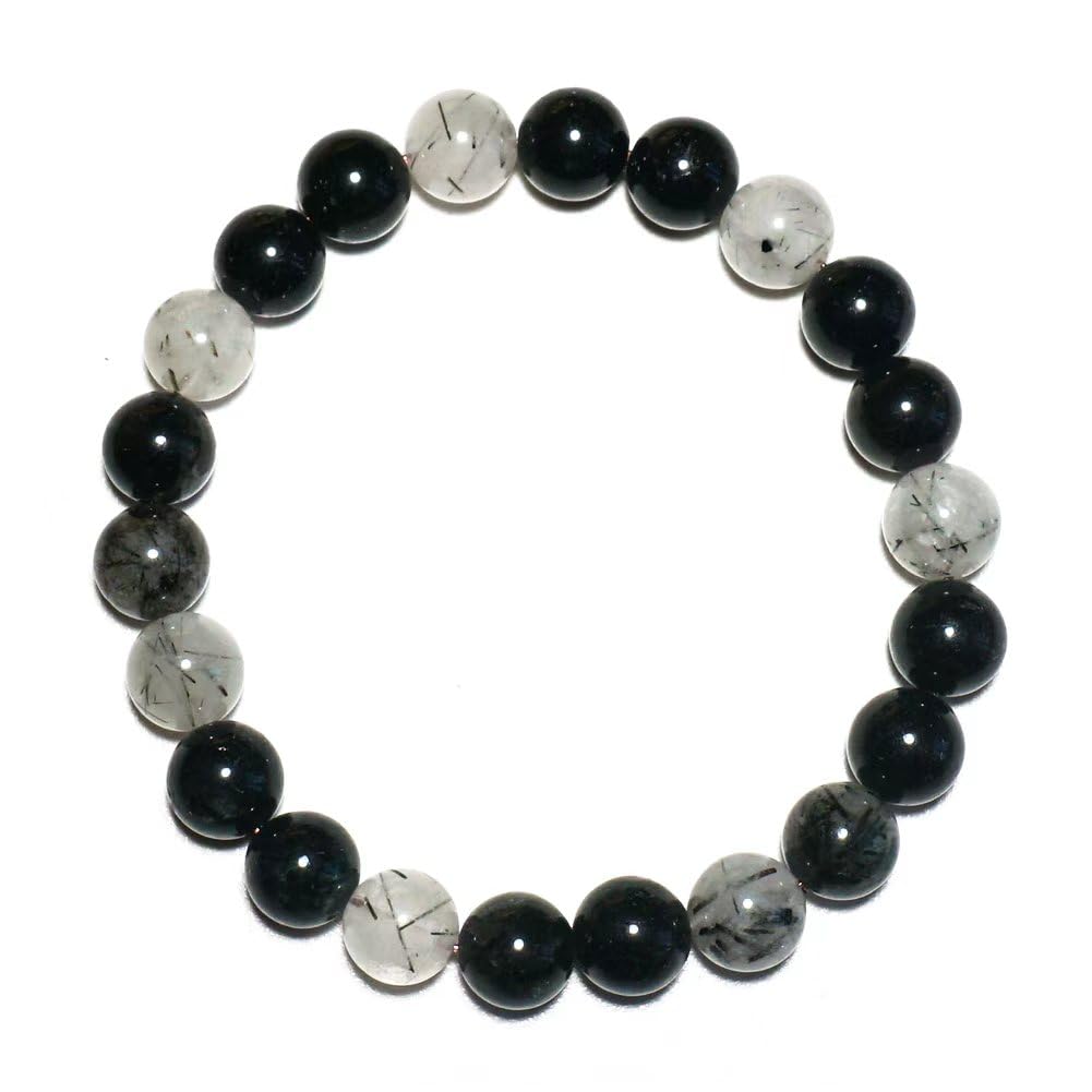 TaHLga 10MM Black Rutilated Quartz Bracelet | Natural Rutilated Quartz Gemstones | Bring Luck Wealth Courage | Protection from Evil | Gift