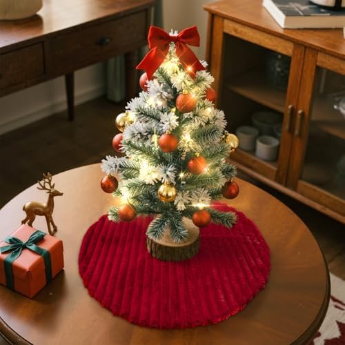 Lanpn Christmas Tree Skirt 16 inch, Faux Fur Xmas Tree Skirt Plush Winter Christmas Tree Mat for Small Mini Pencil Slim Artificial Trees Winter Home Party Indoor Xmas Decor (Red, 40cm)