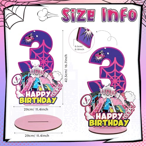 Baderke Pink Spider Theme Birthday Number Sign 16.7'' Purple Spider Birthday Centerpiece for Party Decor Wooden Table Photo Prop(3rd) - style: 3rd