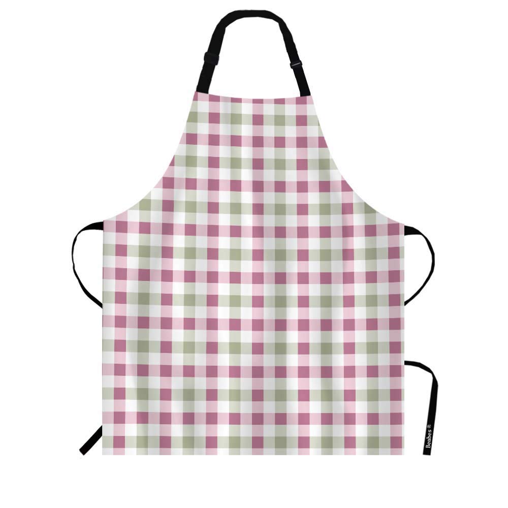 Beabes Gingham Purple Checkered Tartan Bib Apron Adjustable Neck Strap Abstract Horizontal Lattice Square Polyester Work Apron Crafting BBQ Drawing Chef Waitress 27" X 31"