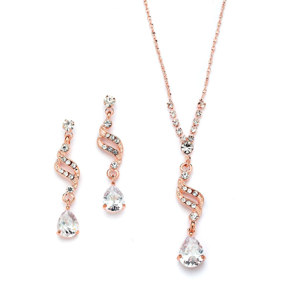 Mariell Rose Gold Cubic Zirconia Prom Jewelry Set, Necklace & Earrings Set for Wedding, Bride, Bridesmaid
