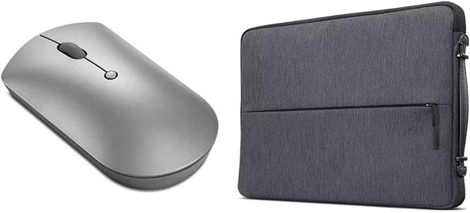 Lenovo 600 Bluetooth Silent Mouse, Blue Optical Sensor, Adjustable DPI, 4 Button & Urban Laptop Sleeve 14 Inch for Laptop/Notebook/Tablet Compatible with MacBook Air/Pro