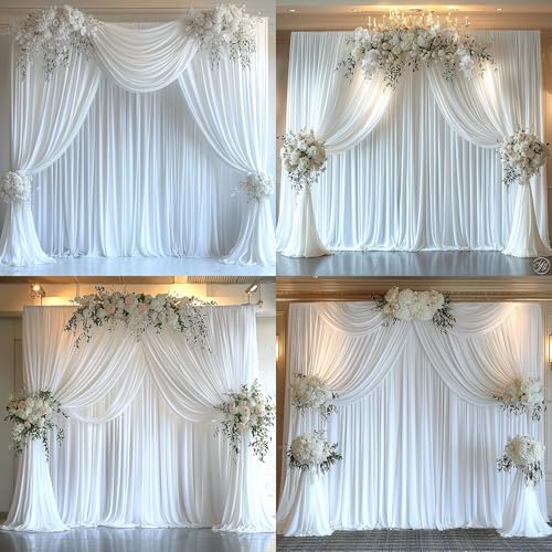 20FTx12FT White Wrinkle-Free Wedding Backdrop Curtain -Silky Washable White Polyester Drapes for Baby Showers, Birthday Parties, Photography, and Wedding Receptions-4 Panels 5FTx12FT - color: White, size: W5' x H12'(4 panels)
