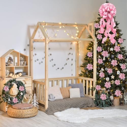 Syhood 13 Pcs Christmas Bow Tree Topper Set Pink