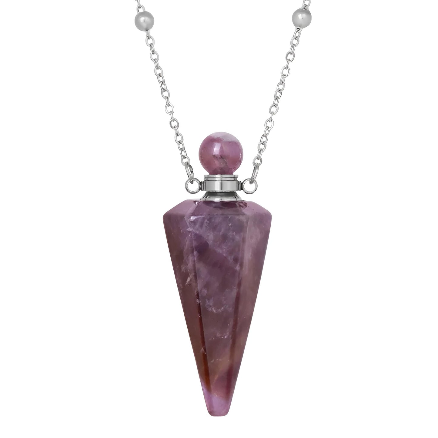925 Sterling Silver Essential Oil Necklace For Women And Men, Natural Crystal Stone Cone Shape Pendant Necklace Healing Perfume Bottle Necklace Essential Oil Pendant Necklace (2 - Essential Oil Necklace)