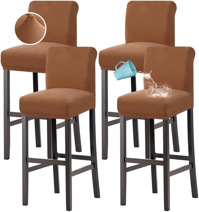 H.VERSAILTEX 100% Waterproof Bar Stool Cover Stretch Counter Stool Pub Chair Slipcover for Dining Room Removable Soft Thick Solid Fleece Fabric Bar Stool Slipcovers Set of 4, Camel