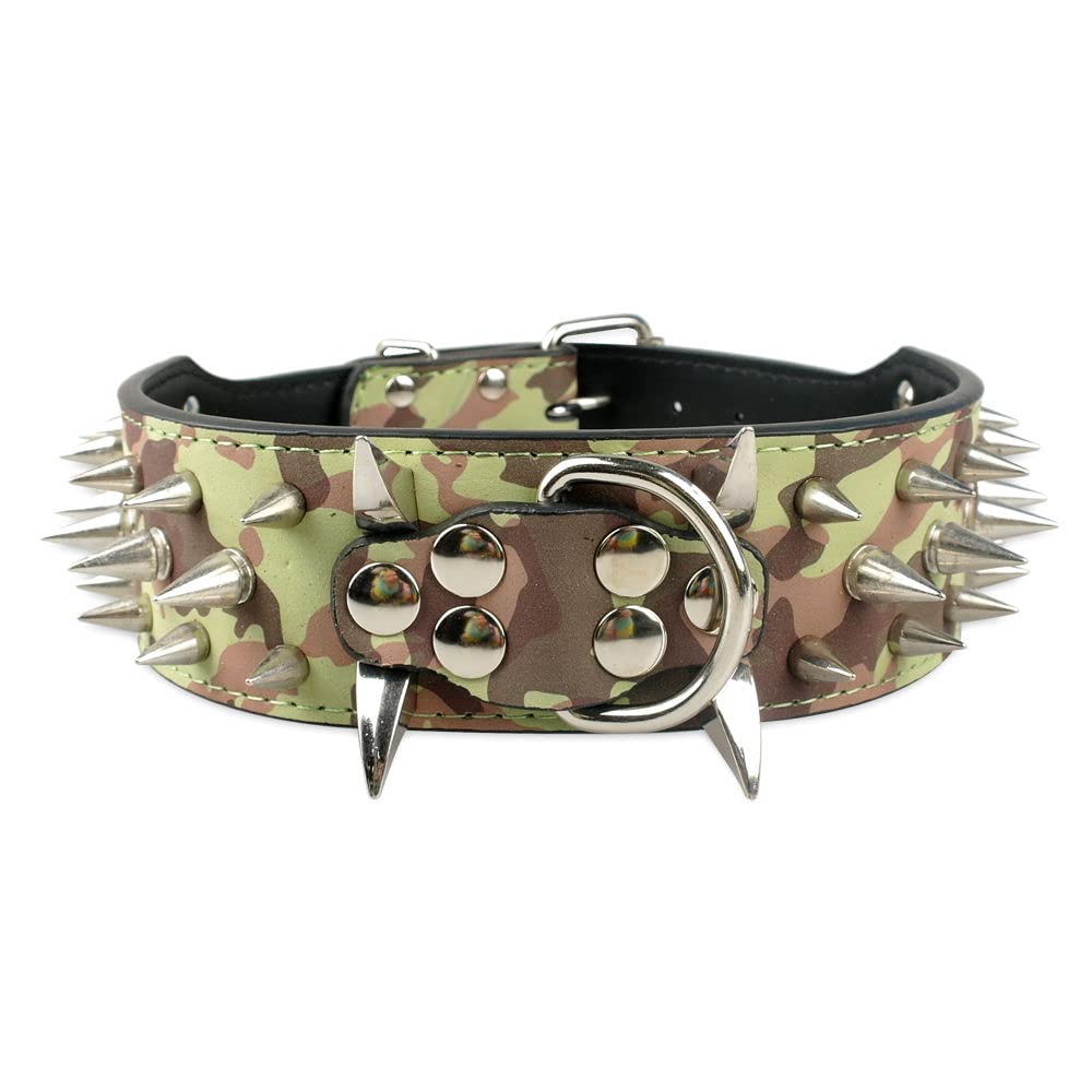 Serijoars Spiked Studded Dog Collar, PU Leather Dog Collar, Adjustable Pet Collars for Medium or Large Breed Pet (XL, White5)