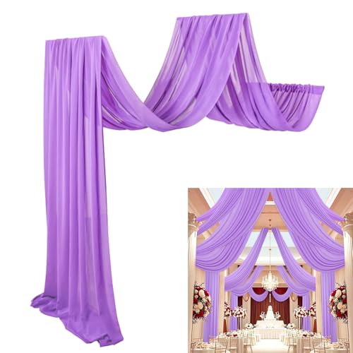 DUOBAO Lavender 5x20ft Chiffon Drapes | Elegant Sheer Wedding Backdrop Curtains | Perfect for Tent, Banquet Hall, and Photography - color: Lavender, size: 60"W x 240"L (Pack of 6)