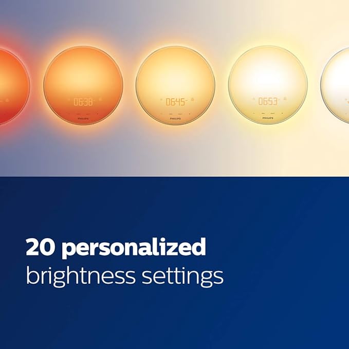 Philips SmartSleep Wake-up Light, Colored Sunrise and Sunset Simulation, 5 Natural Sounds, FM Radio & Reading Lamp, Tap Snooze, HF3520/60
