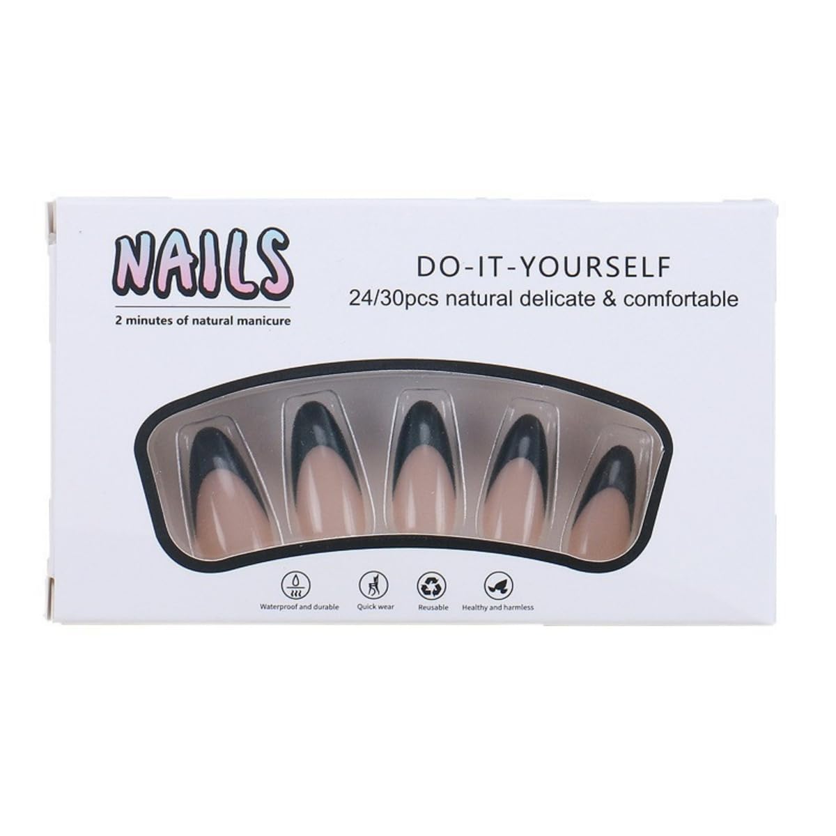 Green French Tip Press on Nails Medium Almond Nude Fake Nails with Glue Reusable Acrylic False Nails Full Cover Glossy Artificial Nails for Women DIY Manicure Decoration 24PCS