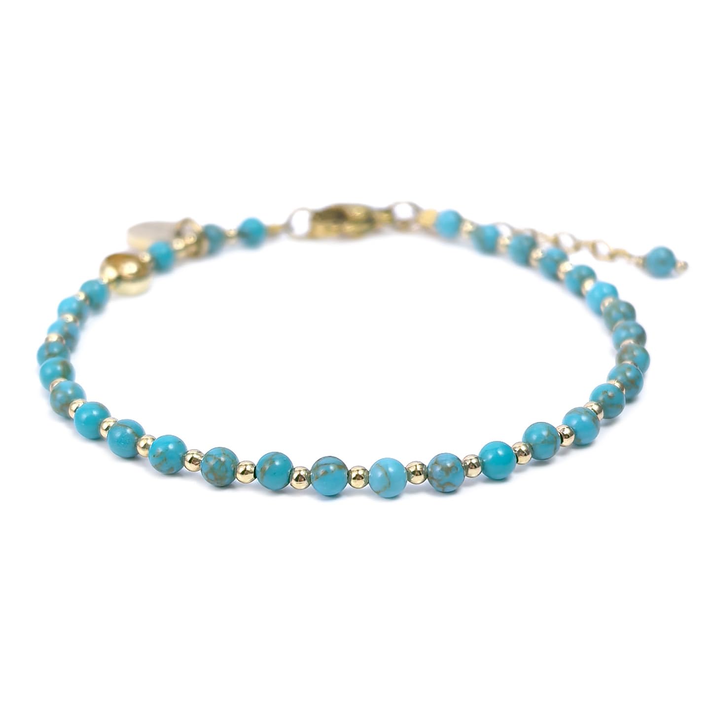 Morchic 3mm Blue Turquoise Natural Gemstone Beaded Bracelet for Women, Dainty Tiny Charm Jewelry, Adjustable 7.1-8.6", Ideal Birthday Holiday Gift