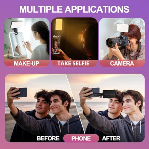 120 LED Cell Phone Selfie Lights - 3 Light Modes, 10-Level Brightness, 5000mAh Rechargeable Battery, Clip-On Fill Light for iPhone, Android, Laptop, Vlogging, TikTok, Video Calls, Makeup