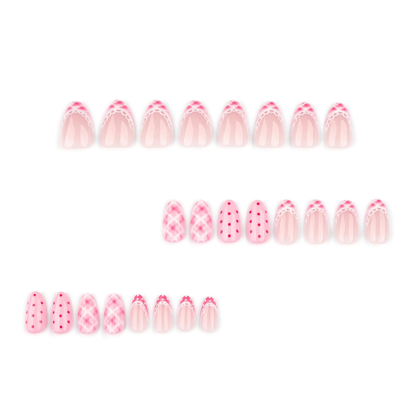 Press On Nails, French Tip Short Pointed Almond Fake Nails with UV Finish, 12 Sizes Quality False Nails, 24Pcs Reusable Press-On Manicure Set with Nail Glue for Women Pattern #02