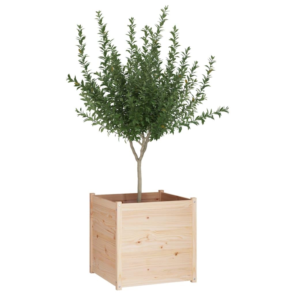 hliofuir Garden Planter Box, 27.6-inch Square Outdoor Planter for Patio, Solid Pinewood Flower and Vegetable Container, Large Rustic Wooden Planting Bed for Garden, Brown