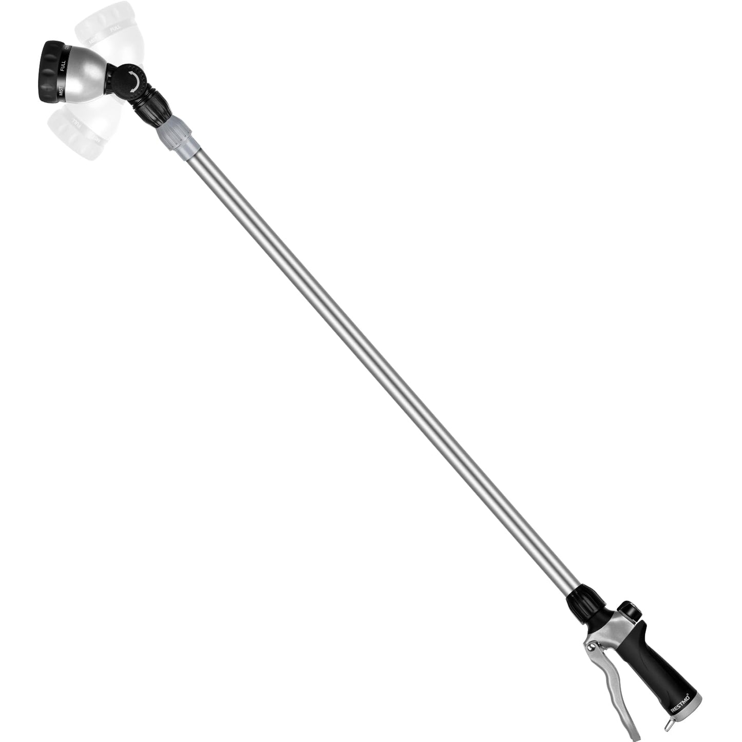 RESTMO 36”-60” Metal Watering Wand, Long Telescopic Tube | 180° Adjustable Ratcheting Head | 7 Spray Patterns | Flow Control, Perfect Garden Hose Sprayer to Water Hanging Baskets, Shrubs, Black