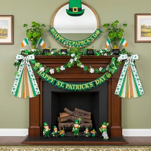 2 Pcs St Patricks Day Clover Ribbon Bow for Wreath Sash for Front Door