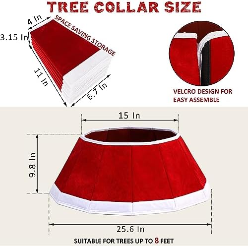 Blissun Fabric Christmas Tree Collar & Skirt - Willow Tree Decorations (Red & White)