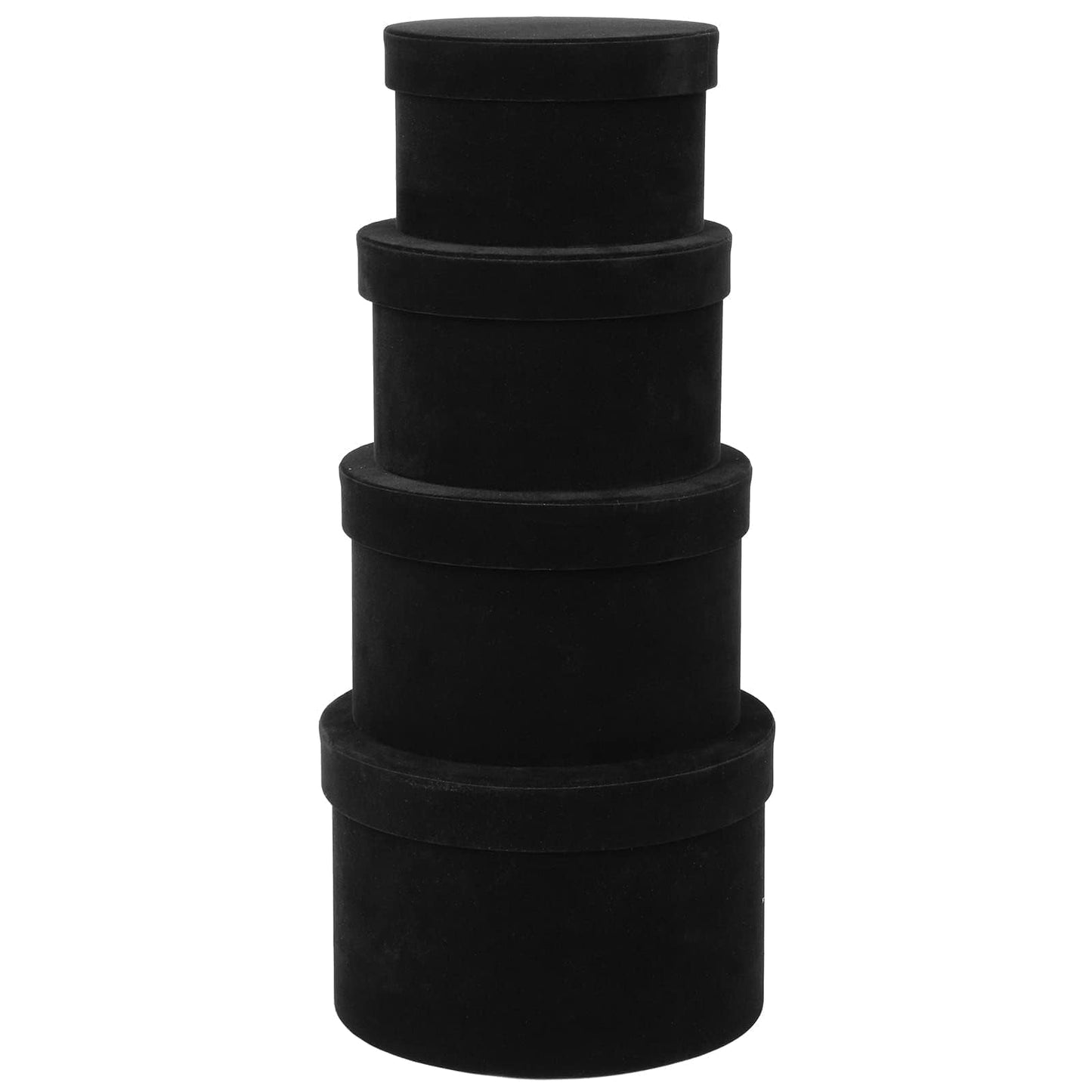 GnFlus Black Gift Boxes with Lids for Presents Set of 4 Round Velvet Nesting Gifts Box for Arrangements Flowers Wedding Birthday Mothers Valentines Day Bridesmaid Christmas Party Anniversary