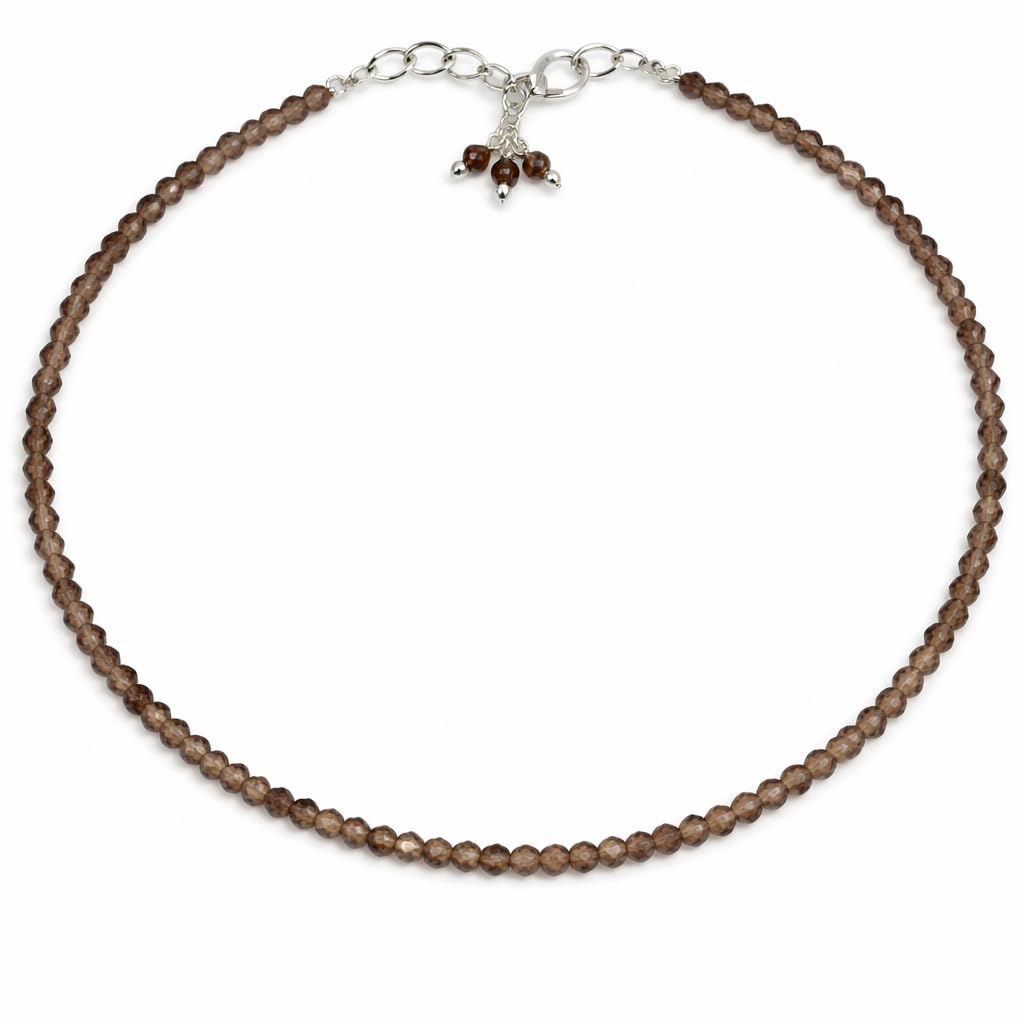 Gempires Smoky Quartz Bracelet for Women | Handmade Dainty Gemstone Beaded Bracelet 2.5 mm | Adjustable Silver Plated Minimalist Jewelry | Lightweight Everyday Bracelet | Elegant Gift for Her