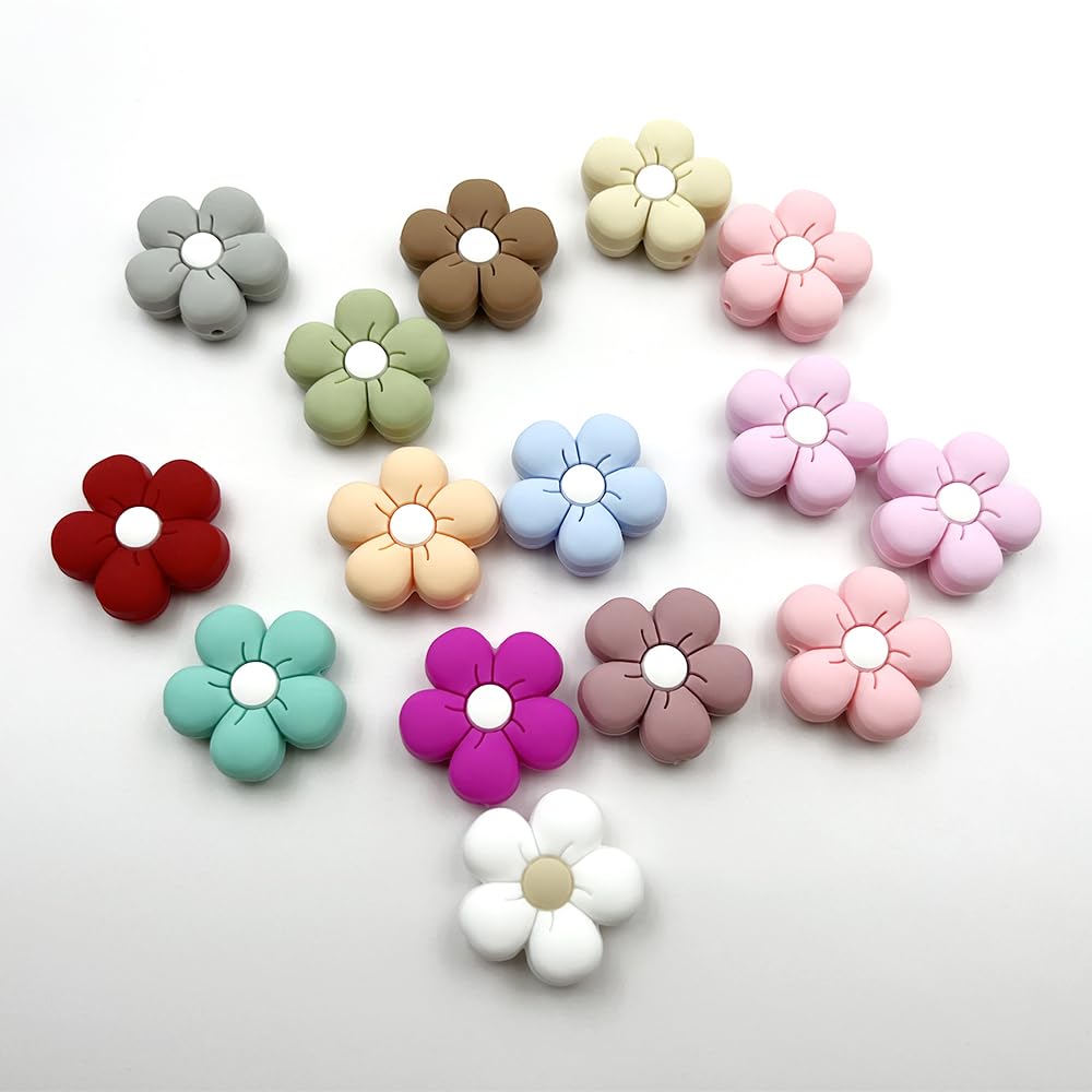 15Pcs Daisy Flower Beads Mix Color Sunflower Shaped Beads Knitting Needle Stoppers Focal Beads for Pens Loose Spacer Beads for Keychain Making Jewelry DIY Bracelets Knitting Needle Point Protectors